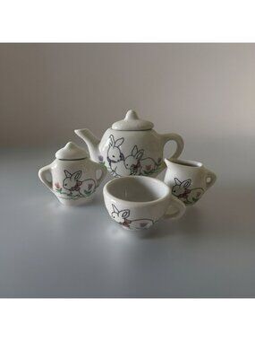 Vintage ABC Distributing Porcelain Bunny Miniature Tea Set Replacement 6 Piece